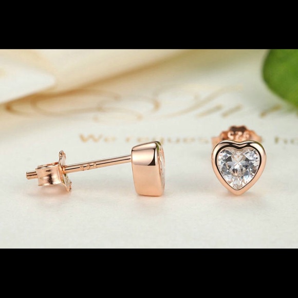 Sterling Silver Rose Gold Plated Heart Studs! - Picture 5 of 5